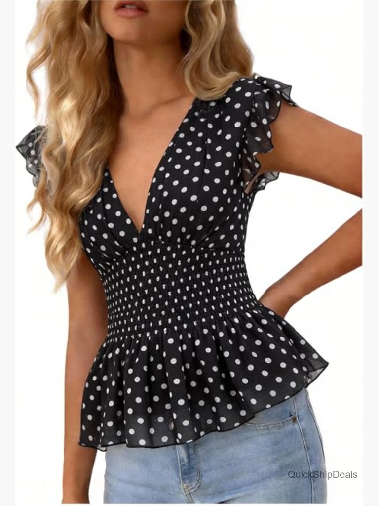 Sleeveless Wrap V Neck Peplum Chiffon Blouse Ruffle Tank Top
